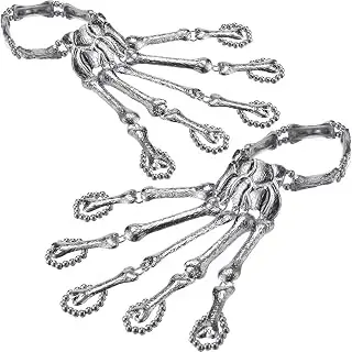 2 Pcs Halloween Skeleton Hand Bracelet, Metal Skull Finger, Gothic