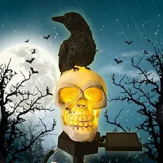 Solar skull and raven garden statue