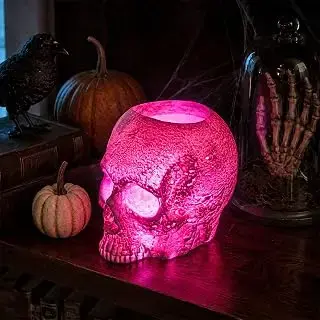 Lámpara portavelas de calavera gótica