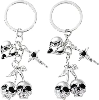 Two-piece skull and cherry keychain set
