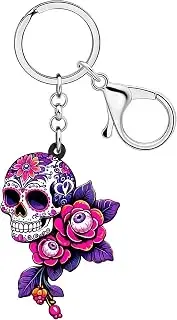 Acrylic skull and rose keychain