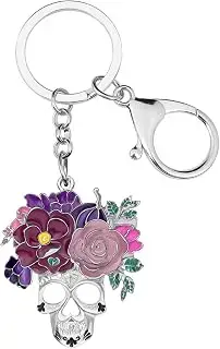 Floral skull enamel keychain
