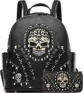 Gothic skull backpack and wallet set
