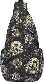 bassyil skull and rose sling backpack