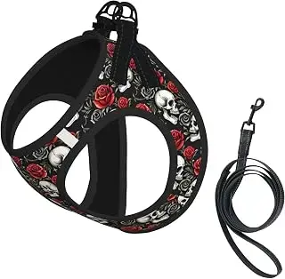 MUKIO skull and rose dog harness