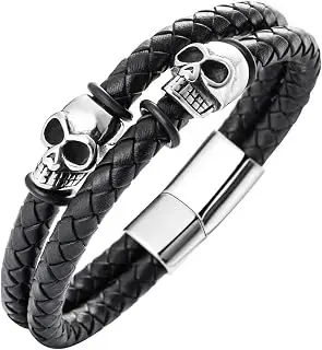 Pulsera negra trenzada con calavera
