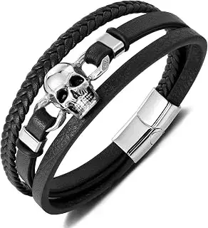 Pulsera negra con calavera y trenzado
