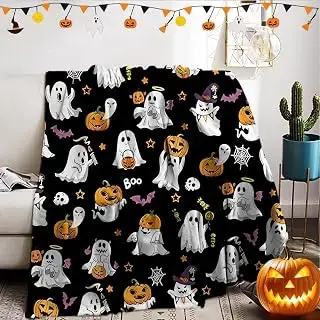 Manta de calaveras, murciélagos y calabazas