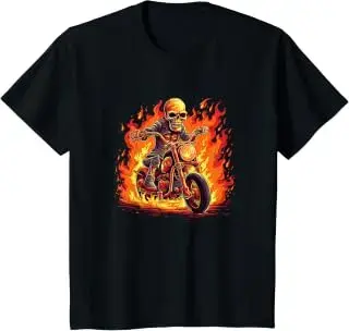 Camiseta infantil de calavera y motocicleta