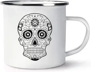 Negro Calavera Retro Esmalte Taza
