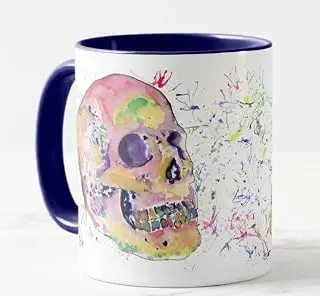 Vixar Taza de acuarela con diseño de calavera y 2 colores para regalo de cumpleaños, trabajo, oficina, Navidad, té, café (azul marino)